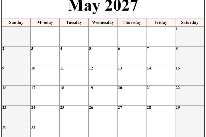 Free Printable May 2027 Calendar