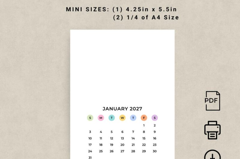 Free Printable Mini Calendar 2027