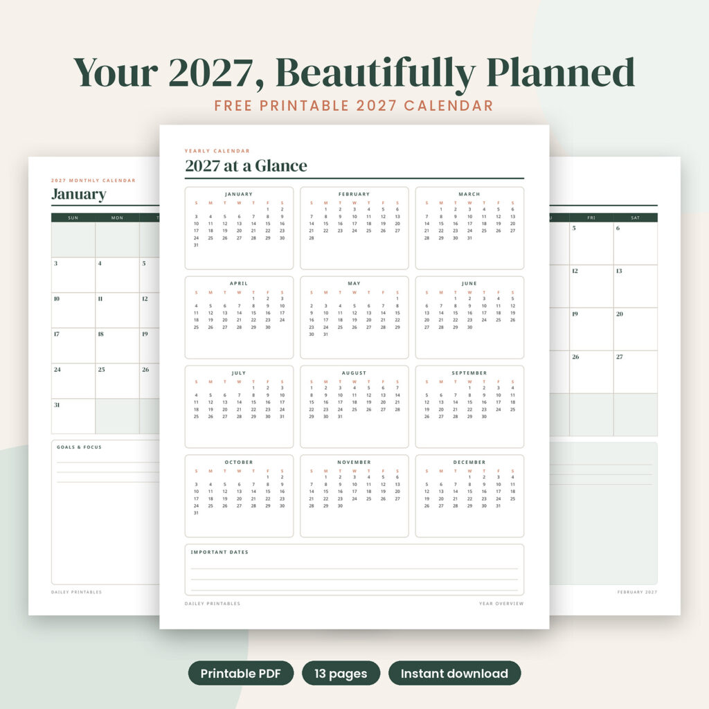 Free Printable Monthly Calendar 2027 – FREE 2027 Printable Calendar: Year at a Glance + 12 Monthly Pages | Whop Free Printable Monthly Calendar 2027 - FREE 2027 Printable Calendar: Year at a Glance + 12 Monthly Pages | Whop
