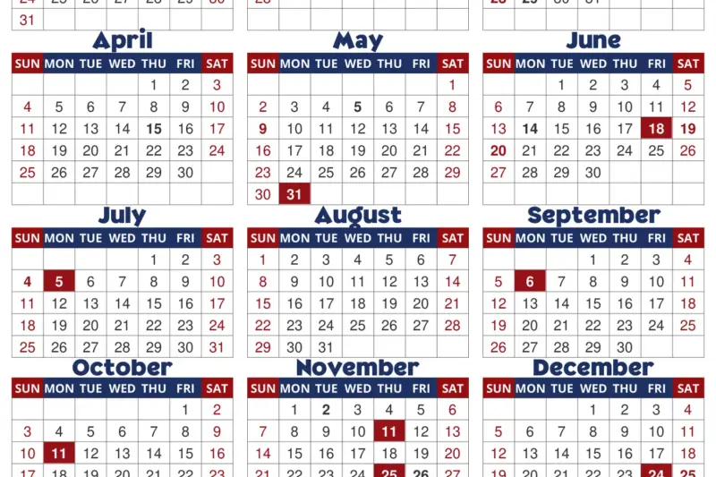 Free Printable National Day Calendar 2027