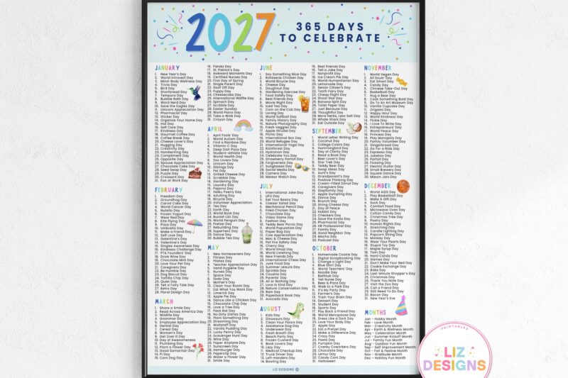 Fun National Days 2027 Printable