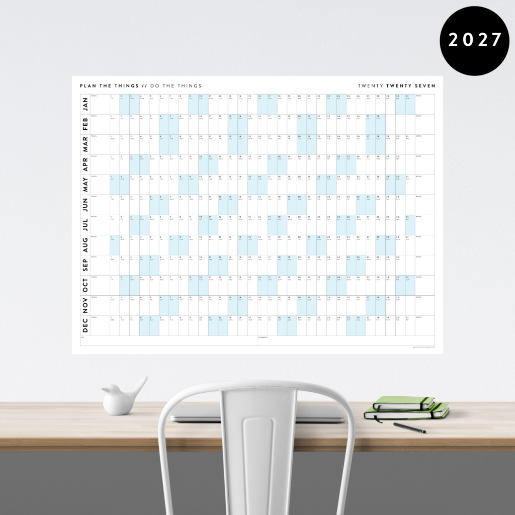 GIANT 2027 ANNUAL WALL CALENDAR | HORIZONTAL WITH BLUE WEEKENDS - Plan ...