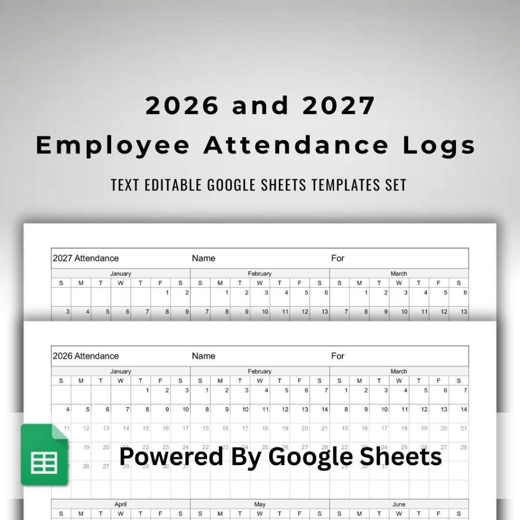 Google Sheets 2026 and 2027 Employee Attendance Calendars – 2 Staff … Google Sheets 2026 and 2027 Employee Attendance Calendars - 2 Staff ...