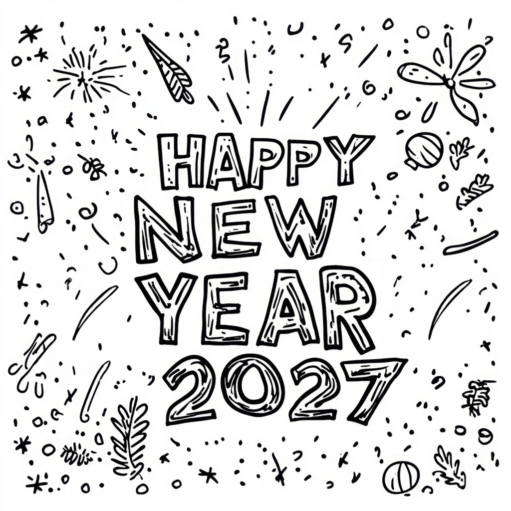 Happy New Year 2027: free coloring page Happy New Year 2027: free coloring page