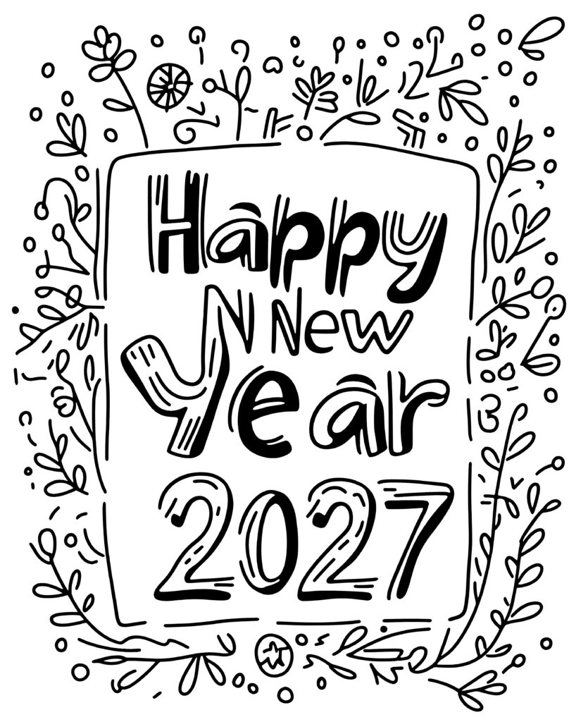 Happy New Year 2027: free coloring page Happy New Year 2027: free coloring page