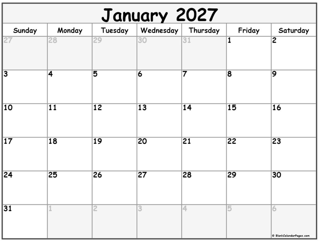 January 2027 calendar | free printable calendar