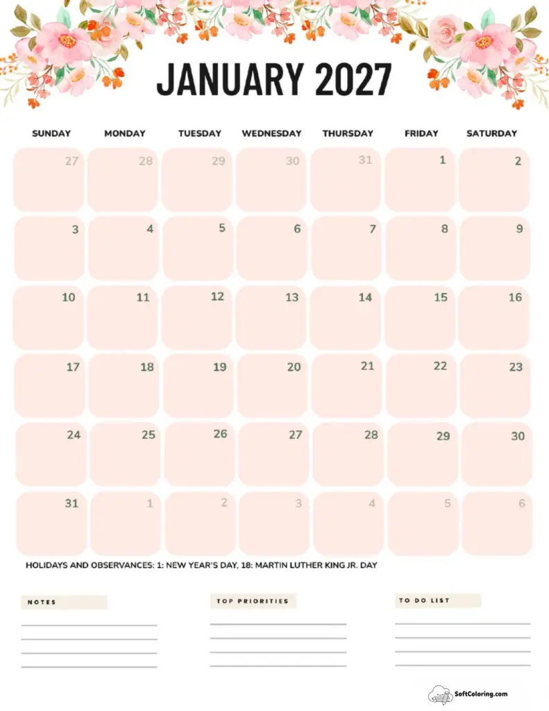 January 2027 Calendar Printable Dogs Portrait Coloring Page