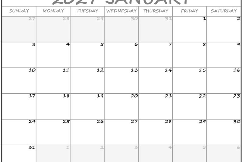 January 2027 Calendar Printable Free Download