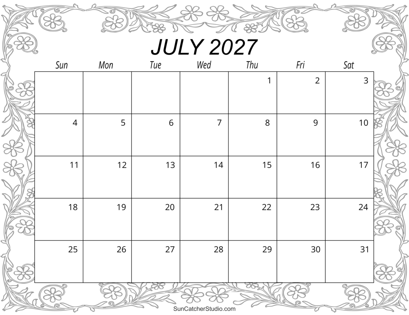 July 2027 Calendar Coloring Page - July 2027 Calendar (Free Printable) – Free Printables, Lettering, SVG ...