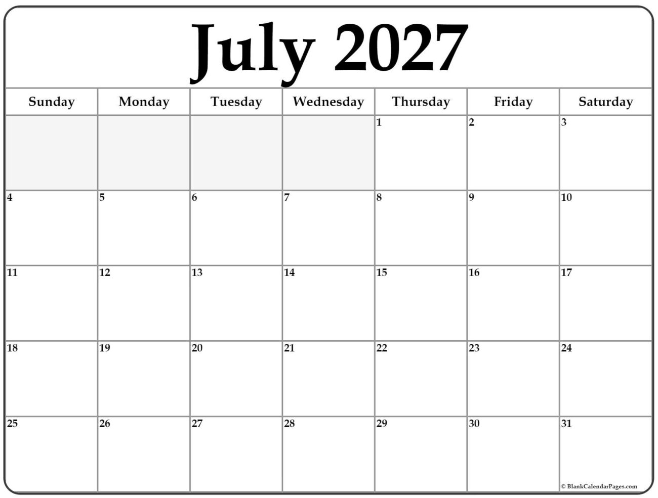 July 2027 Free Printable Calendar - July 2027 Calendar Printable Pdf - Free Printable Calendar