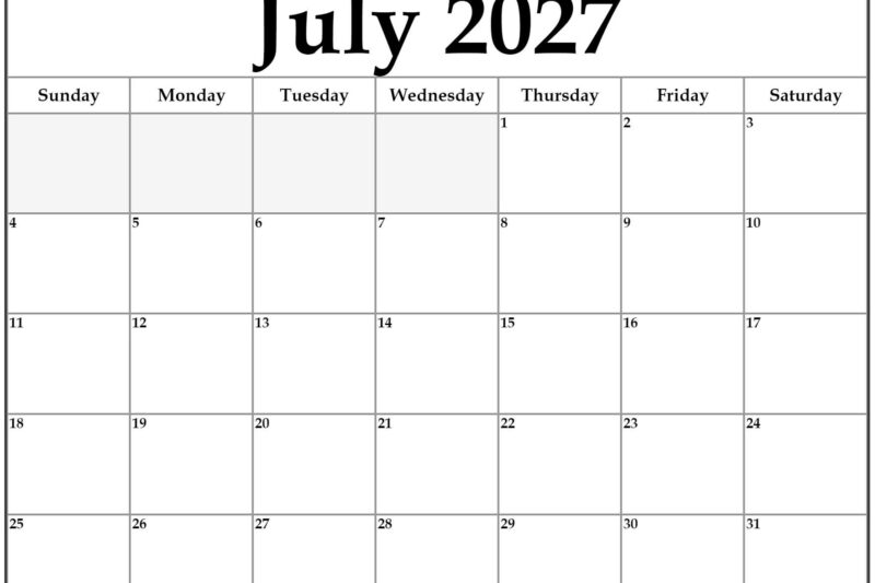 July 2027 Free Printable Calendar