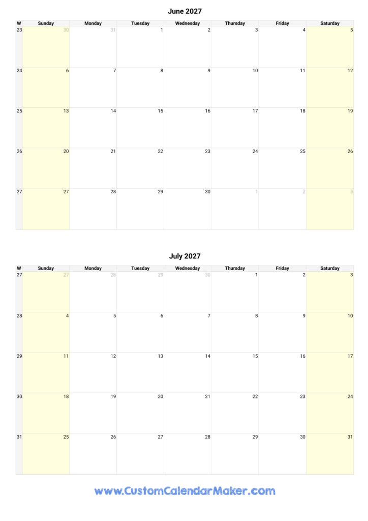 June July 2027 Calendar: Plan Your Summer Ahead - Free Printable Guide