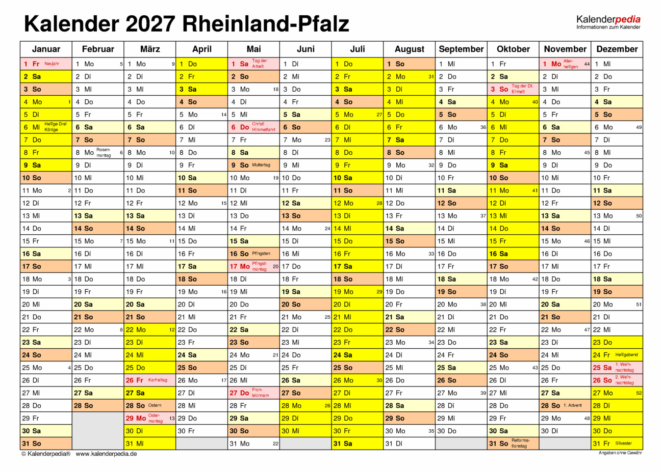 Kalender 2027 Rlp Zum Ausdrucken - Kalender 2027 Rheinland-Pfalz: 10 PDF-Vorlagen mit Ferien