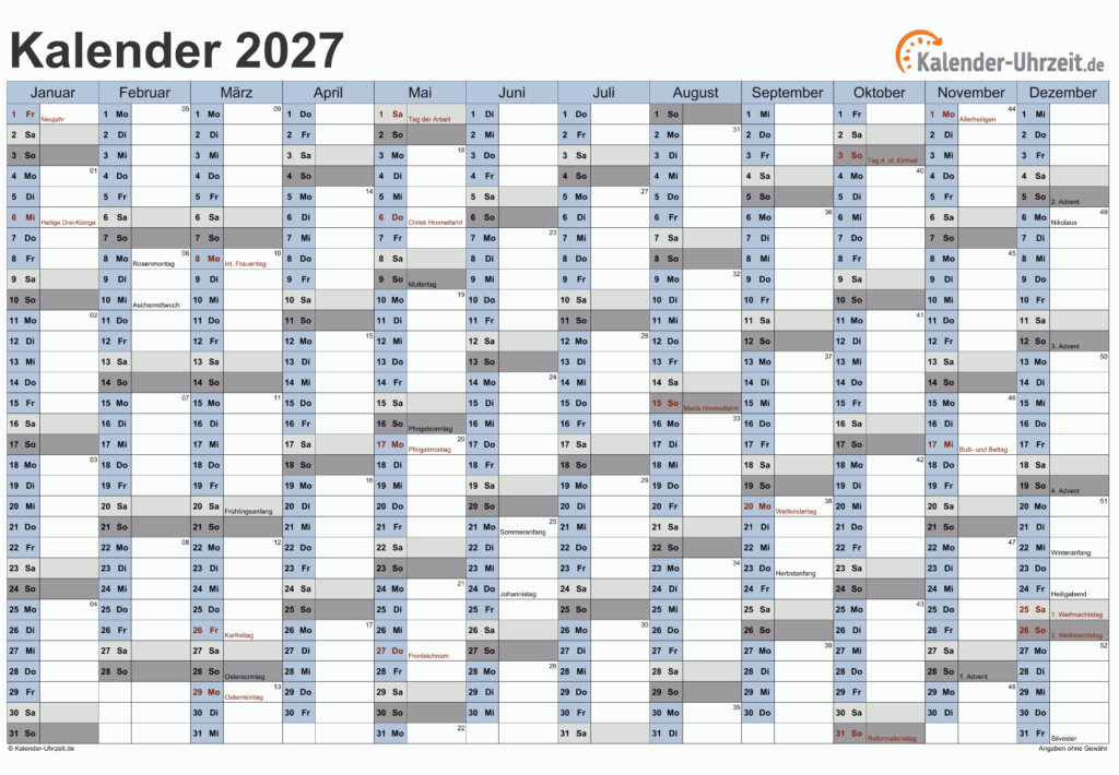 Kalender 2027 Zum Ausdrucken Din A4 Kostenlos - KALENDER 2027 ZUM AUSDRUCKEN - KOSTENLOS