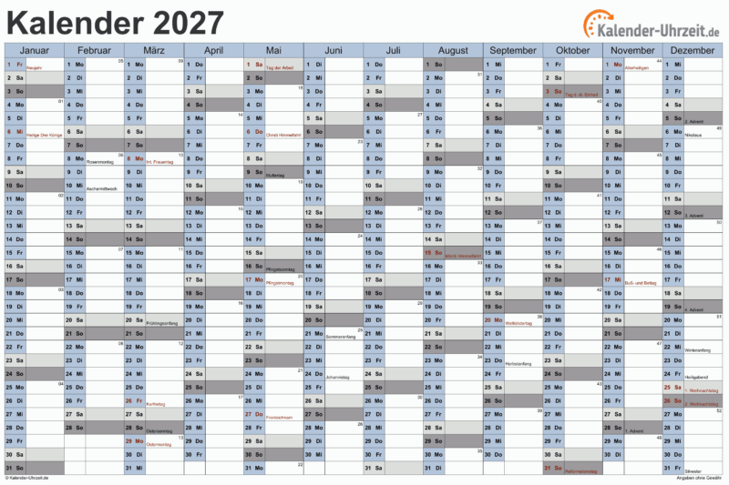 Kalender 2027 Zum Ausdrucken Din A4 Kostenlos