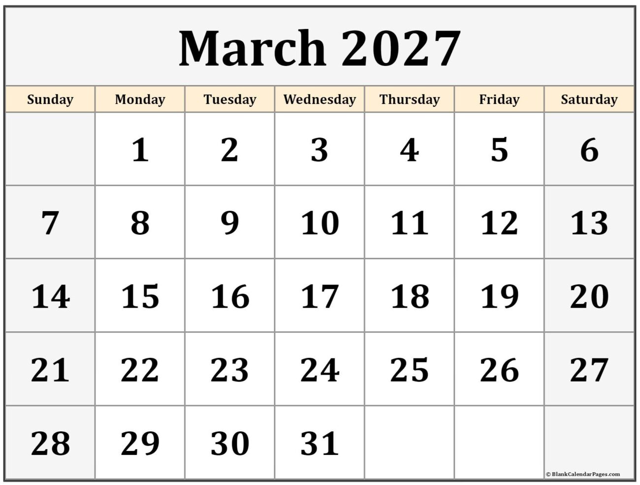 March 2027 Calendar Printable Free - March 2027 calendar | free printable calendar