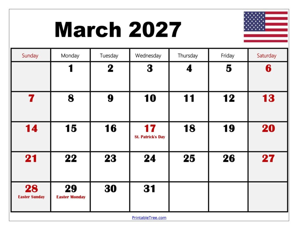 March 2027 Calendar With Holidays Printable – March 2027 Calendar Printable PDF with Holidays Template March 2027 Calendar With Holidays Printable - March 2027 Calendar Printable PDF with Holidays Template