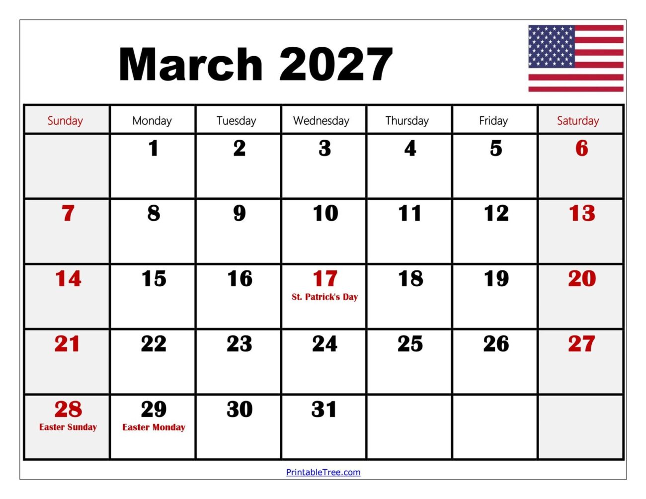 March 2027 Calendar With Holidays Printable - March 2027 Calendar Printable PDF with Holidays Template