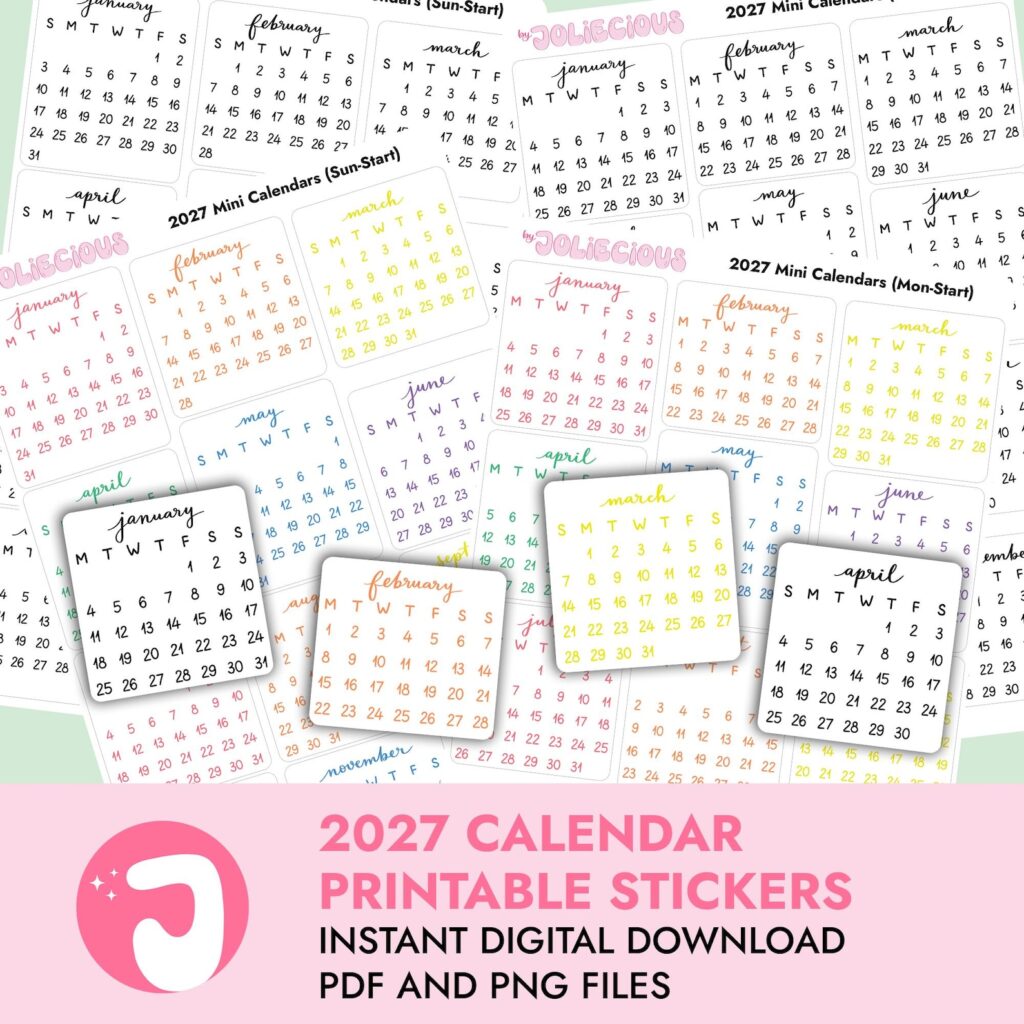 My Sticker Calendar 2027 Texas Printable - 2027 Mini Calendar Printable Stickers – Digital Planner Stickers ...