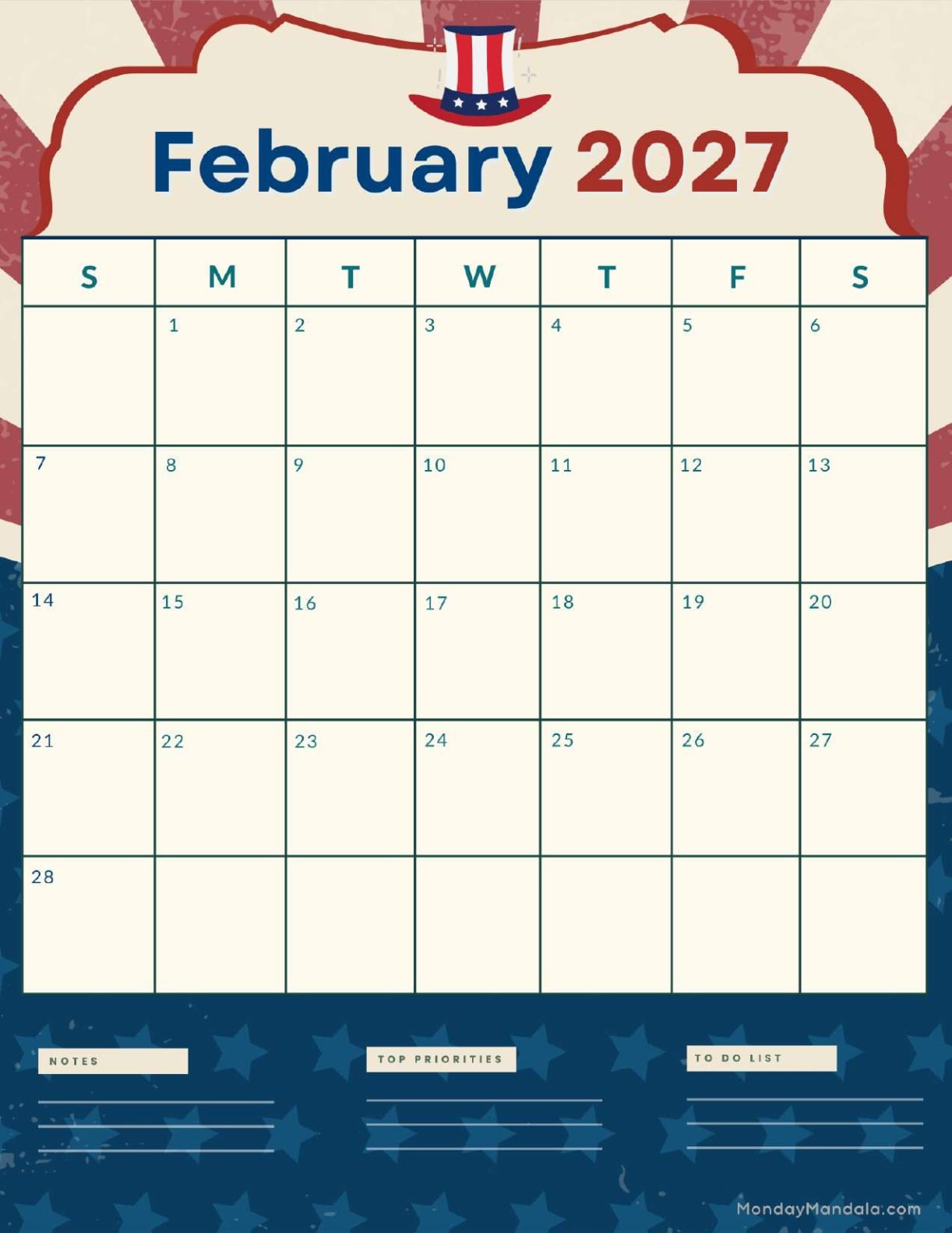 Presidents Day 2027 Calendar Printable - February 2027 Calendar (52 Free PDF Printables)