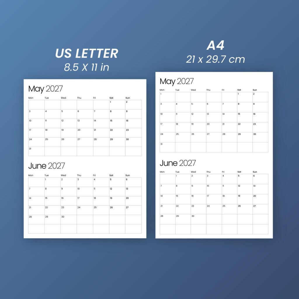 Printable 2027 Calendar | Two Months per Page Layout | Print Ready … Printable 2027 Calendar | Two Months per Page Layout | Print Ready ...