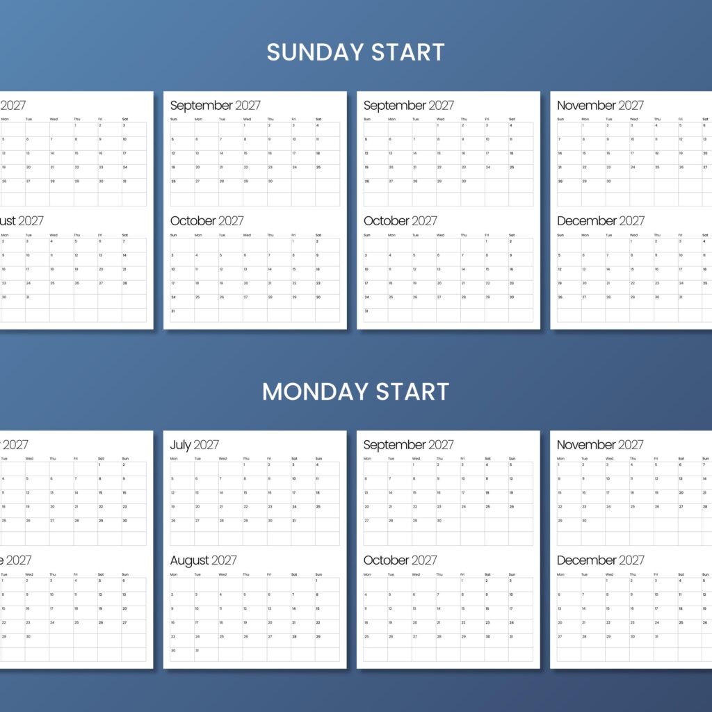 Printable 2027 Calendar | Two Months per Page Layout | Print Ready ...