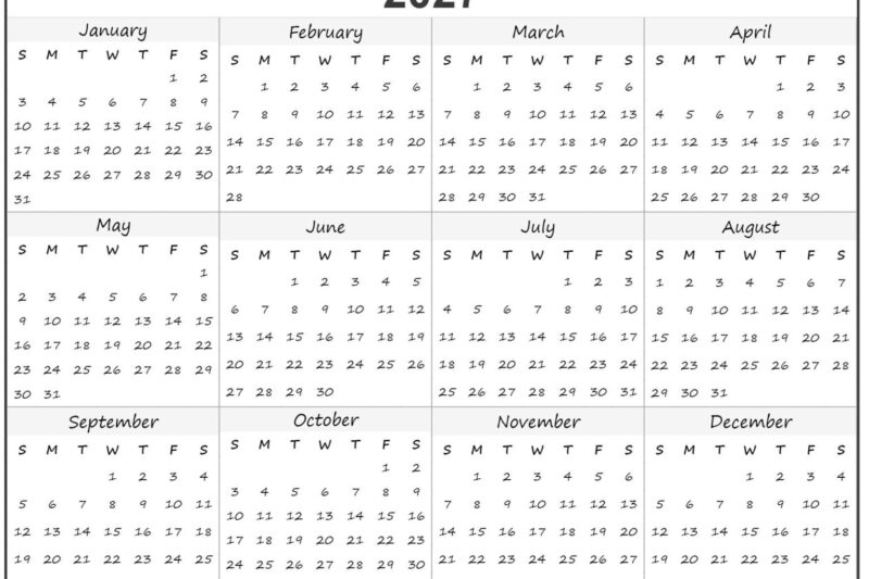 Printable 2027 Year At A Glance Calendar