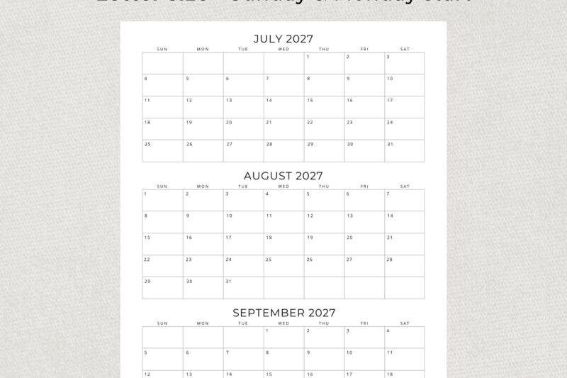 Printable Calendar 2027 3 Months Per Page
