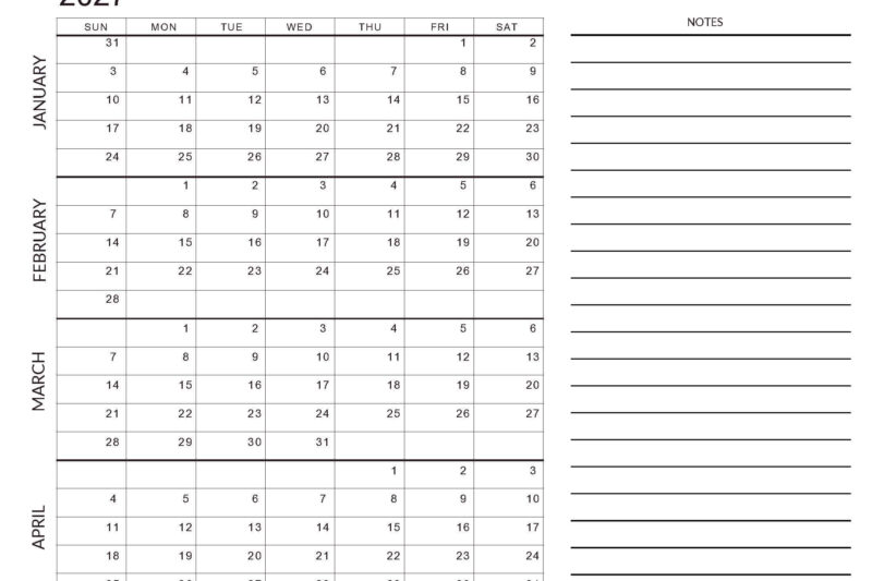 Printable Calendar 2027 4 Months Per Page