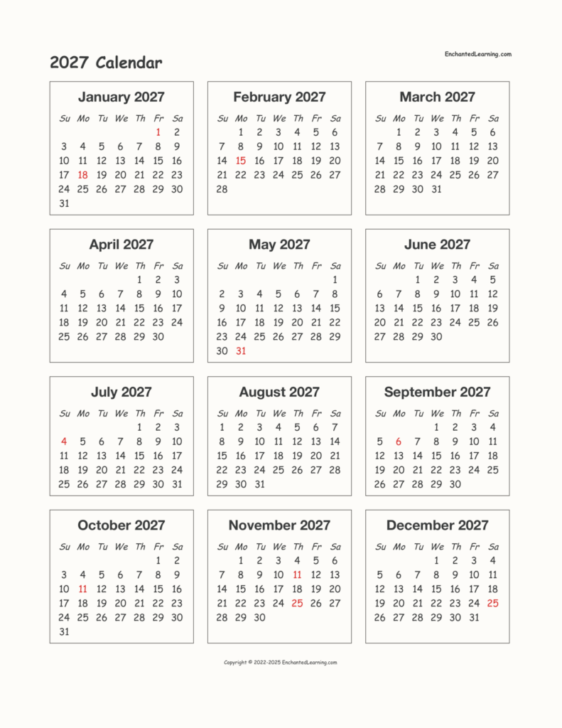 Printable Calendar 2027 By Month - 2027 One Page Calendar Printable - calendar.sorteasport.com