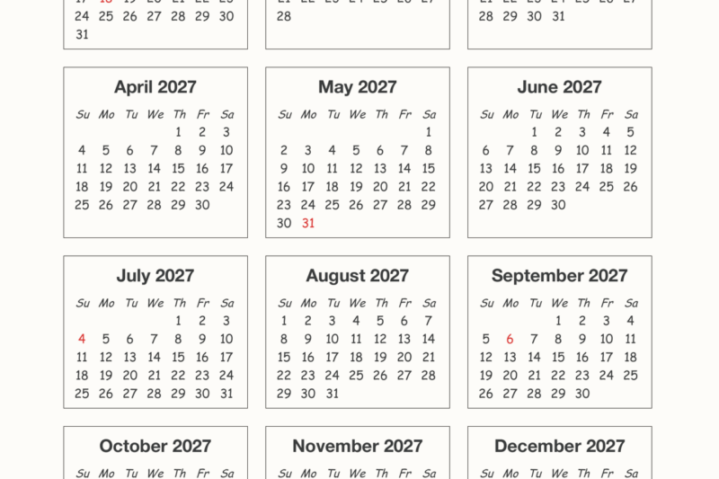Printable Calendar 2027 By Month