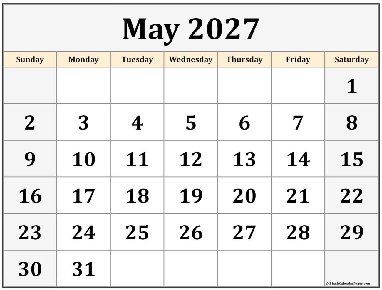 Printable Monthly Calendar May 2027 - May 2027 calendar | free printable calendar