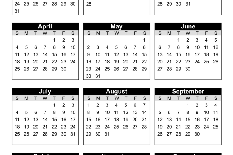 Printable Yearly Calendar 2027 One Page