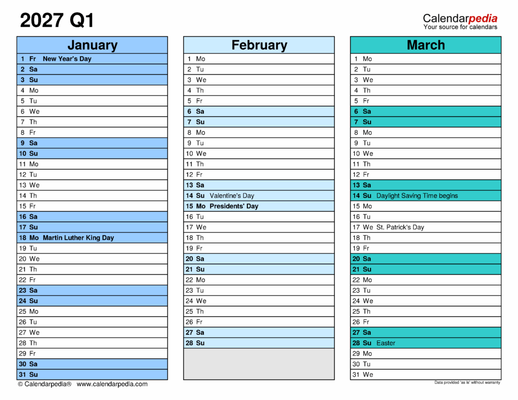 Quarterly Calendars 2027: 10 Free Printable PDF Templates Quarterly Calendars 2027: 10 Free Printable PDF Templates