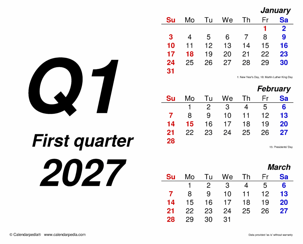Quarterly Calendars 2027: 10 Free Printable PDF Templates