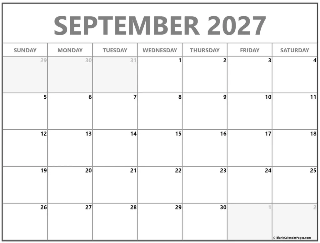 September 2027 calendar | free printable calendars