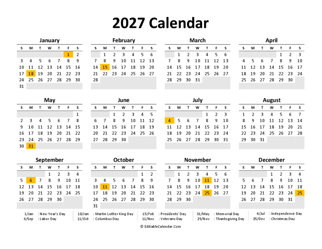 Yearly Calendar 2027 Printableyearly Calendar 2027 Printable Free Yearly Calendar 2027 Printableyearly Calendar 2027 Printable Free
